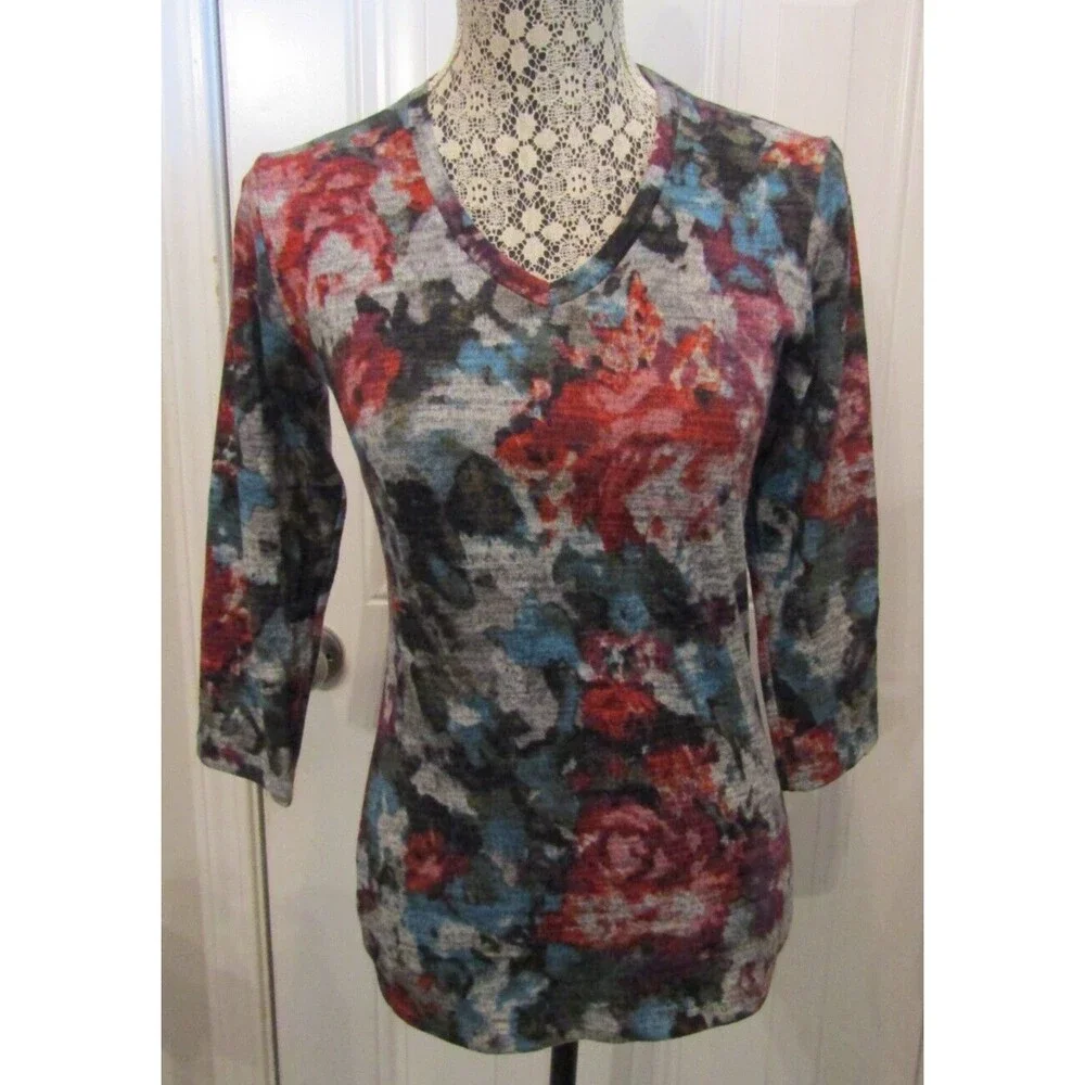 Pure Amici Top Floral Print Knit Pullover Luxury Brand NWT Womens Size XS